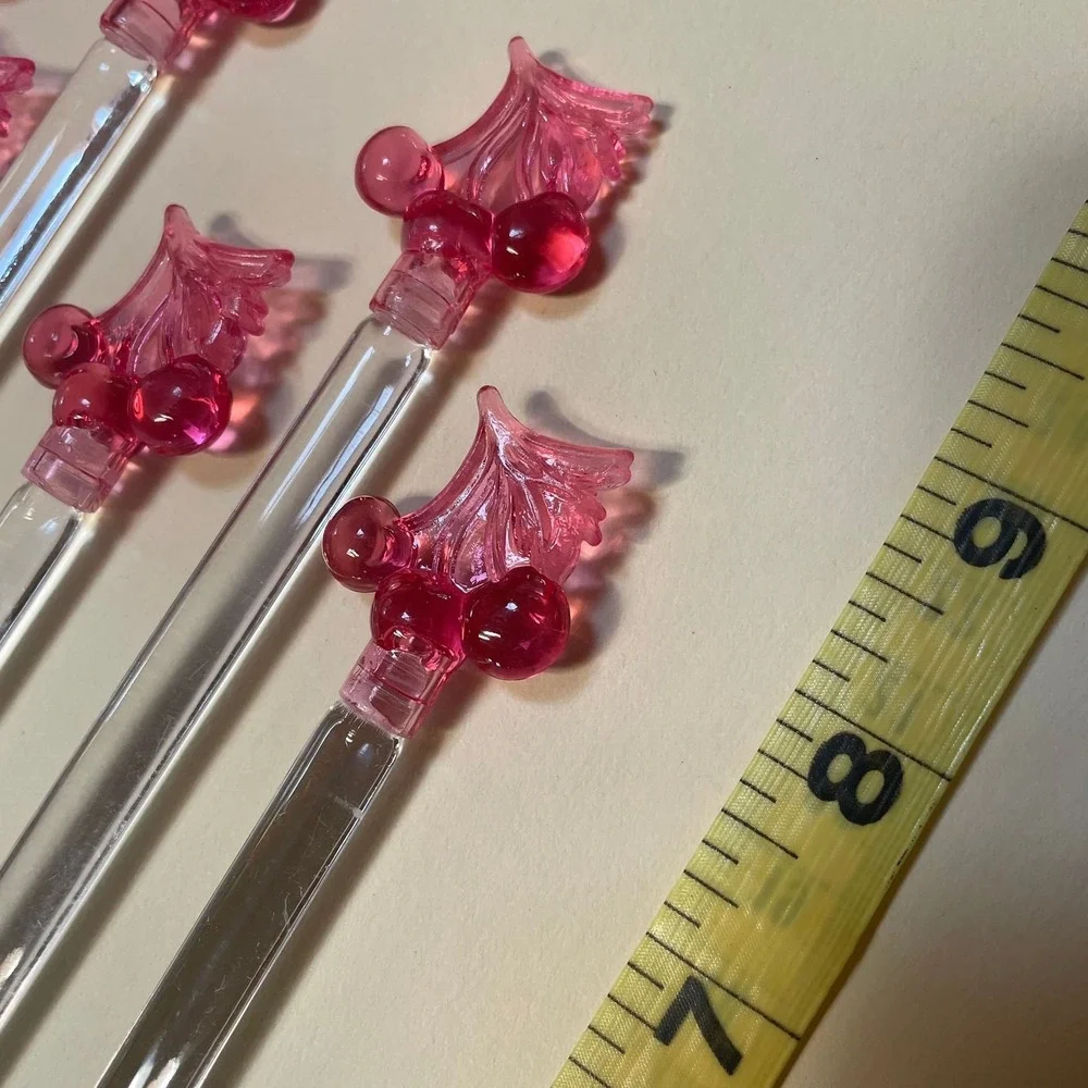 Vintage Plastic Cherry Top Swizzle Spoons‎ Stir Sticks Set of 6 – 8